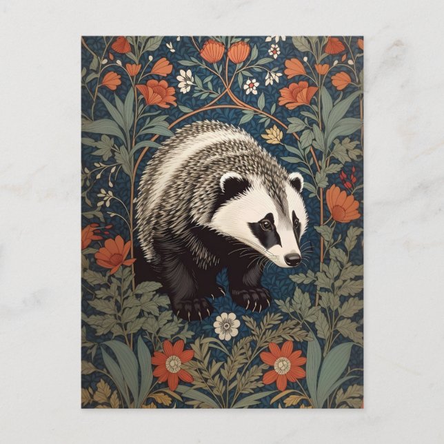 Postal Inspiración del Badger de Woodland William Morris (Anverso)