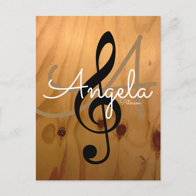 Postal inspirada en la música, textura rústica de madera, (Anverso)