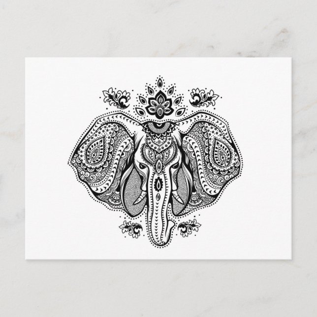 Postal Inspirado elefante vintage indio (Anverso)