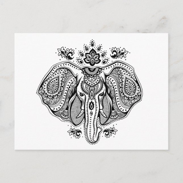 Postal Inspirado elefante vintage indio (Anverso)
