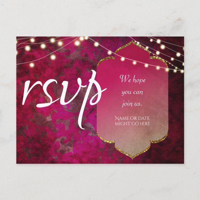 Postal Inspirado en la India Boho Damask en Rosa Profundo (Anverso)