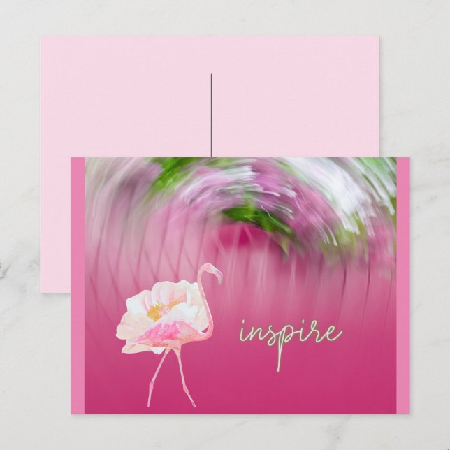 Postal Inspirador de flamenco rosado que dice inspirar ci (Anverso / Reverso)