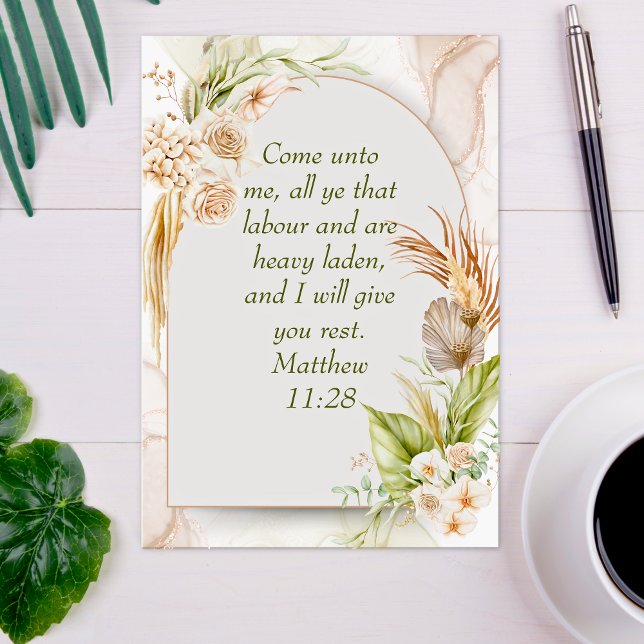 Postal Inspirador Mateo 11:28 Arco floral boho (Inspirational Matthew 11:28 Floral Arch boho Postcard
)