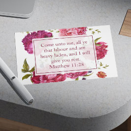 Postal Inspirador Mateo 11:28 Floral Rosa