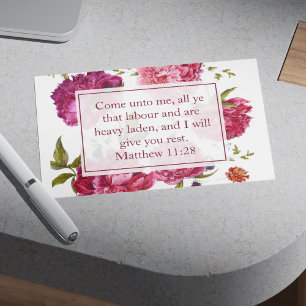 Postal Inspirador Mateo 11:28 Floral Rosa