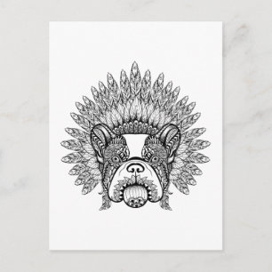 Postal Inspirar El Bulldog Francés En La Bonnet De Guerra