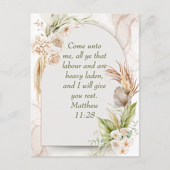 Postal Inspirational Matthew 11:28 Floral Arch boho (Anverso)