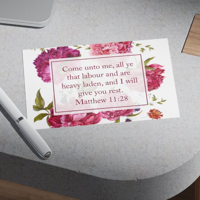 Postal Inspirational Matthew 11:28 Pink Floral (Inspirational Matthew 11:28 Pink Floral Postcard)