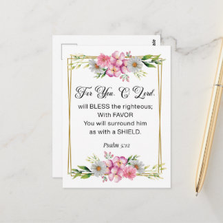 Postal Inspirational Quote, Psalm 5:12 Floral Bible Verse