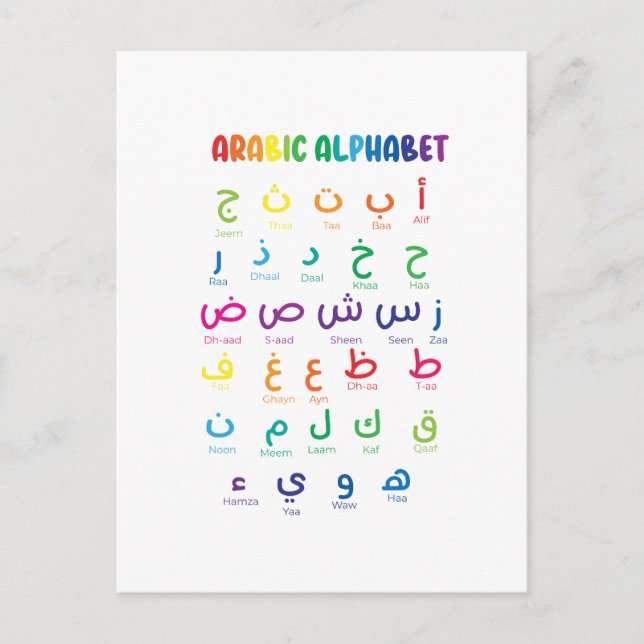 Postal Inspire Arabic Learning: El hermoso arte alfabétic (Anverso)