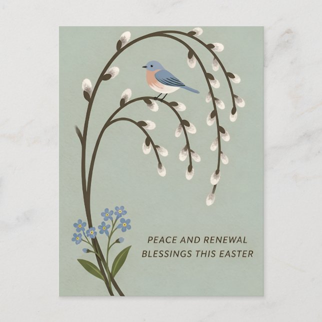 Postal Inspiring Easter Peace Renewal Bluebird Willow (Anverso)