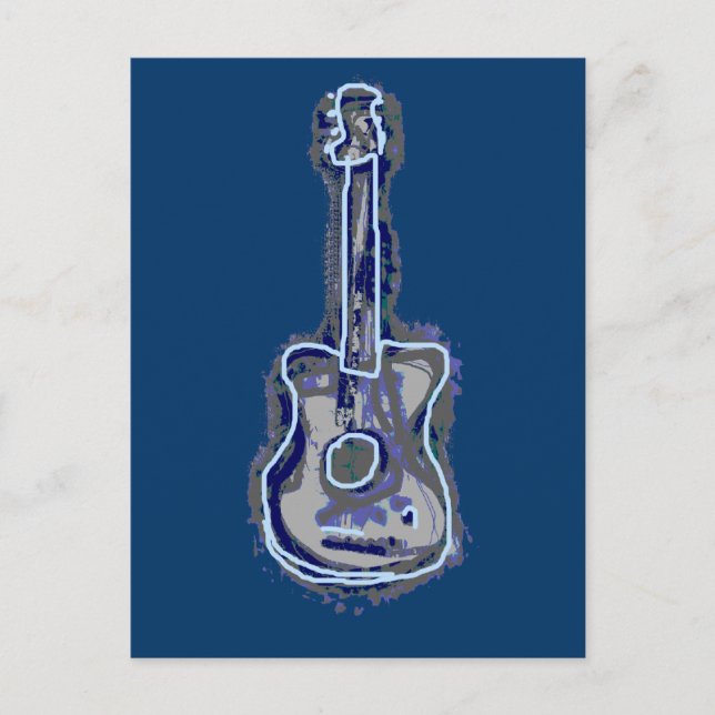 Postal Instrumento de música de guitarra azul (Anverso)