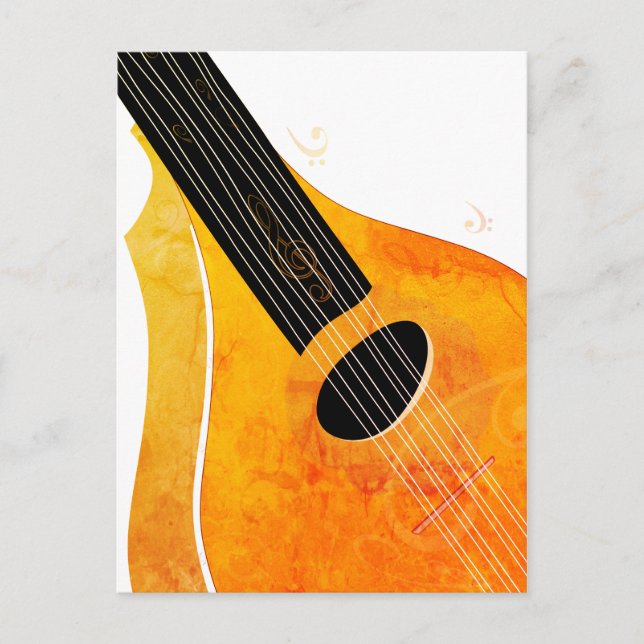 Postal Instrumento musical de arte naranja Bouzouki (Anverso)