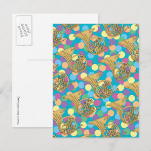 Postal Instrumento musical del Cuerno de Francia dibujand