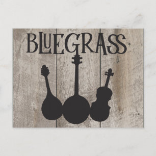 Postal Instrumentos de música azul en madera rústica