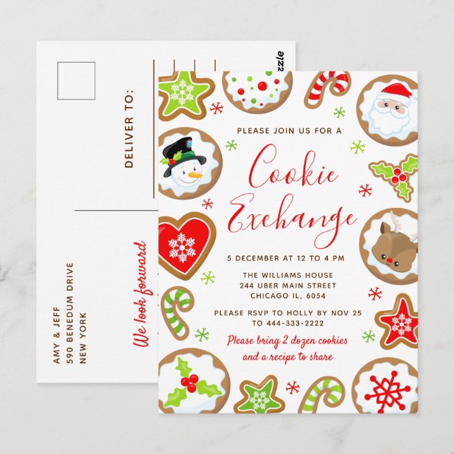 Postal Intercambio de Galletas de Navidad Rojo y Verde (Anverso / Reverso)