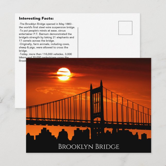 Postal Interesantes datos del puente de Brooklyn (Anverso / Reverso)