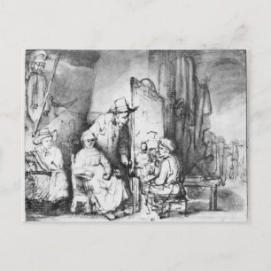 Postal Interior de estudio con pintura pintora