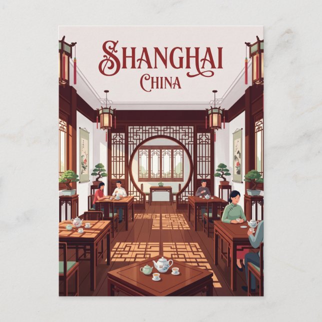 Postal Interior de la Casa de Té Huxinting China (Anverso)