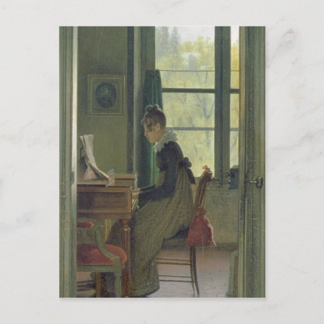 Postal Interior de un comedor, detalle de una mujer (Anverso)