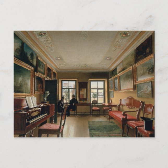 Postal Interior de una casa señorial, años 1830 (Anverso)