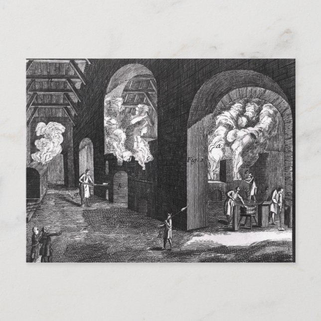 Postal Interior de una fábrica de vidrio (Anverso)