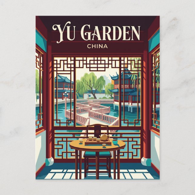 Postal Interior del Teahouse Huxinting del Jardín Yu (Anverso)