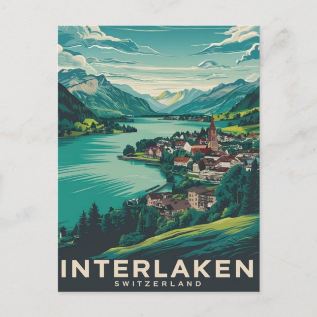 Postal Interlaken Suiza Green (Anverso)