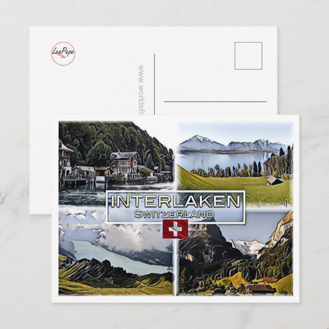 Postal Interlaken - Suiza - Mosaico - (Anverso / Reverso)