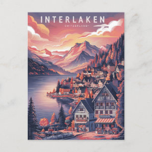 Postal Interlaken Suiza Temporada Roja
