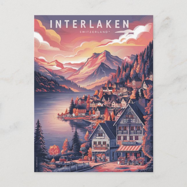 Postal Interlaken Suiza Temporada Roja (Anverso)