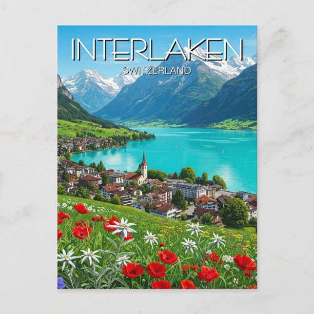 Postal Interlaken Suiza Viaje Primavera (Anverso)