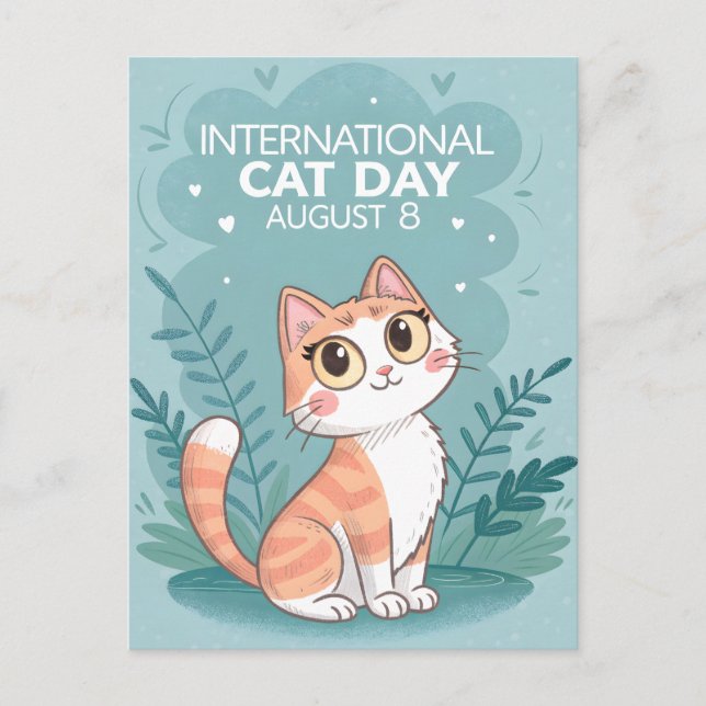 Postal International Cat Day Cute Whimsical Cat Art (Anverso)