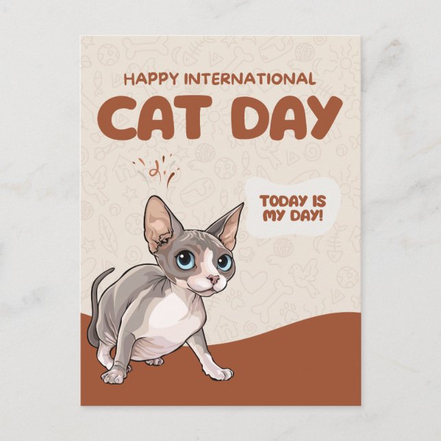 Postal International Cat Day Sphynx Celebration Art (Anverso)