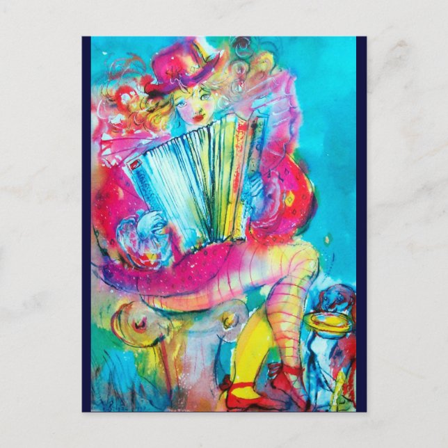 Postal INTÉRPRETE DE ACORDIÓN EN LA NOCHE A acuarela (Anverso)