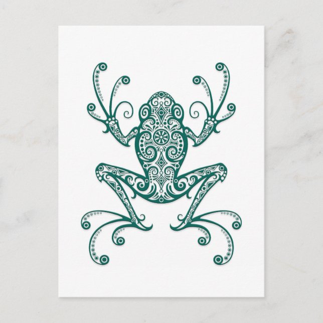 Postal Intrincada Rana Verde azulada de árbol azul sobre  (Anverso)