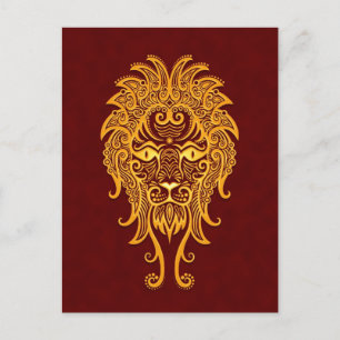 Postal Intrincado Leo Amarillo Zodiaco en Rojo