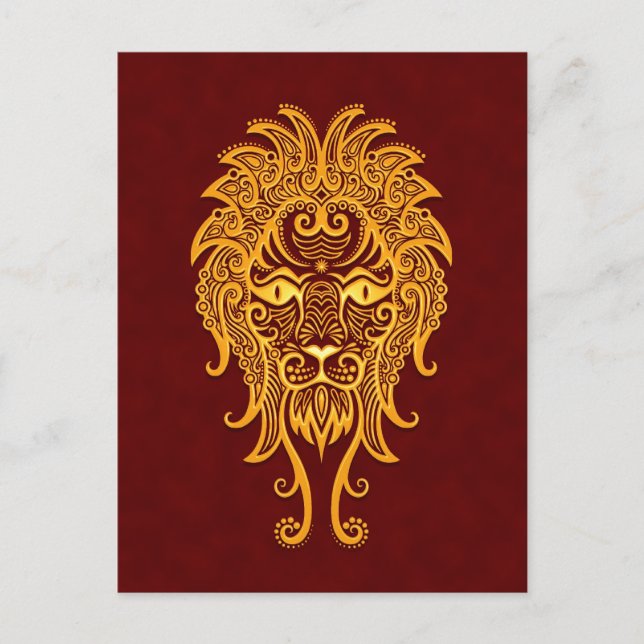 Postal Intrincado Leo Amarillo Zodiaco en Rojo (Anverso)