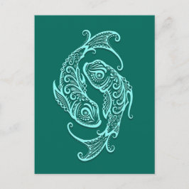 Postal Intrincado Verde azulado Blue Pisces Zodiac