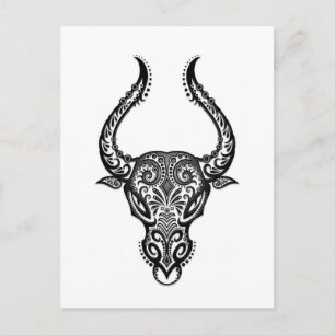 Postal Intrincado Zodiaco de Tauro Blanco sobre negro