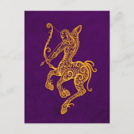 Postal Intrincado Zodiaco Sagittarius Amarillo en Púrpura