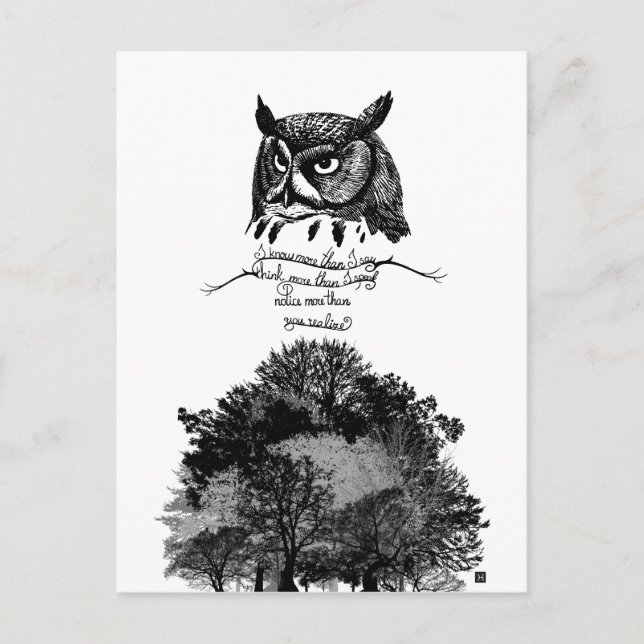 Postal Introvert Empath Owl sabiduría ilustrada cita de t (Anverso)