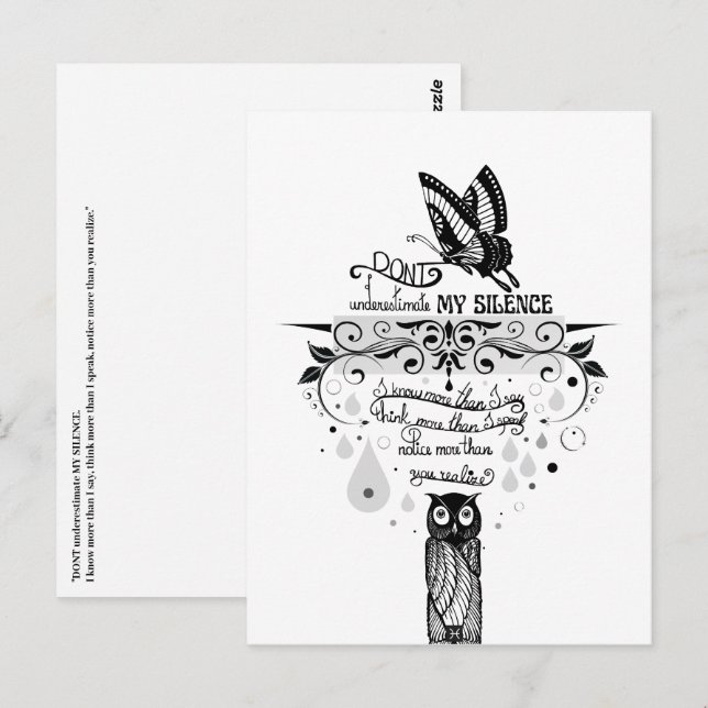 Postal Introvertido Empath Silence Cita de tinta de sabid (Anverso / Reverso)