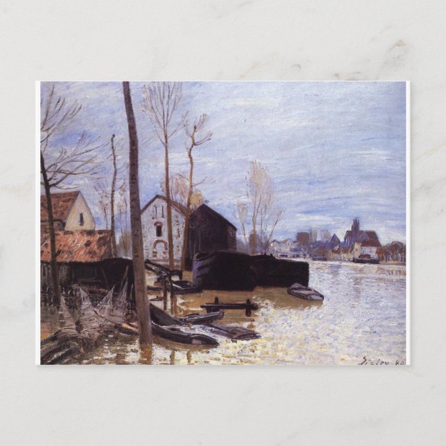 Postal Inundación en Moret por Alfred Sisley (Anverso)