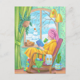 Postal Invierno acogedor ilustracion casero