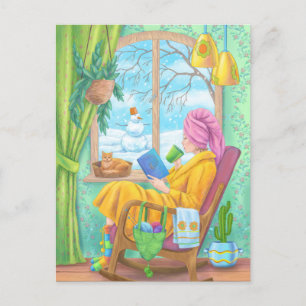 Postal Invierno acogedor ilustracion casero