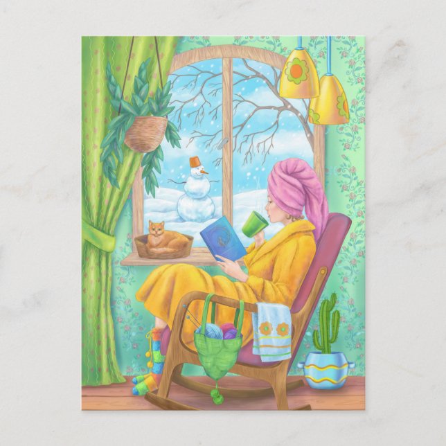 Postal Invierno acogedor ilustracion casero (Anverso)