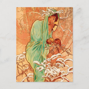 Postal Invierno Art Nouveau de Alphonse Mucha