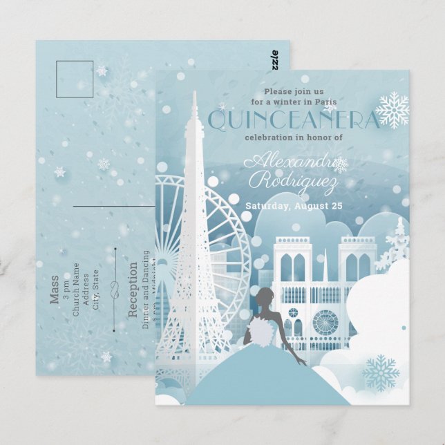 Postal Invierno azul helado en París (Anverso / Reverso)