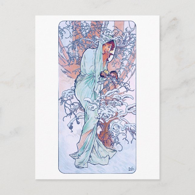 Postal Invierno (Cuatro Estaciones), Alphonse Mucha (Anverso)